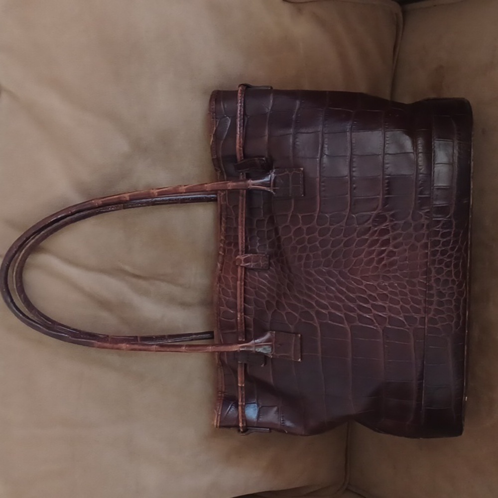 Talbots Brown  Croco Leather Vintage Bag Tote Purse Old Money Y2k - Picture 3 of 9